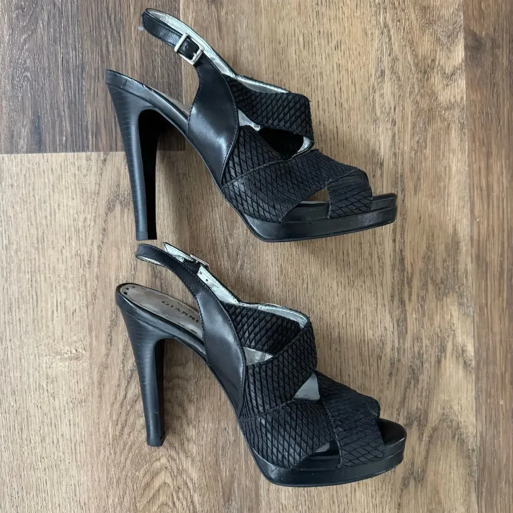 Gianni Bini Strappy, Open Toe Heels in Black